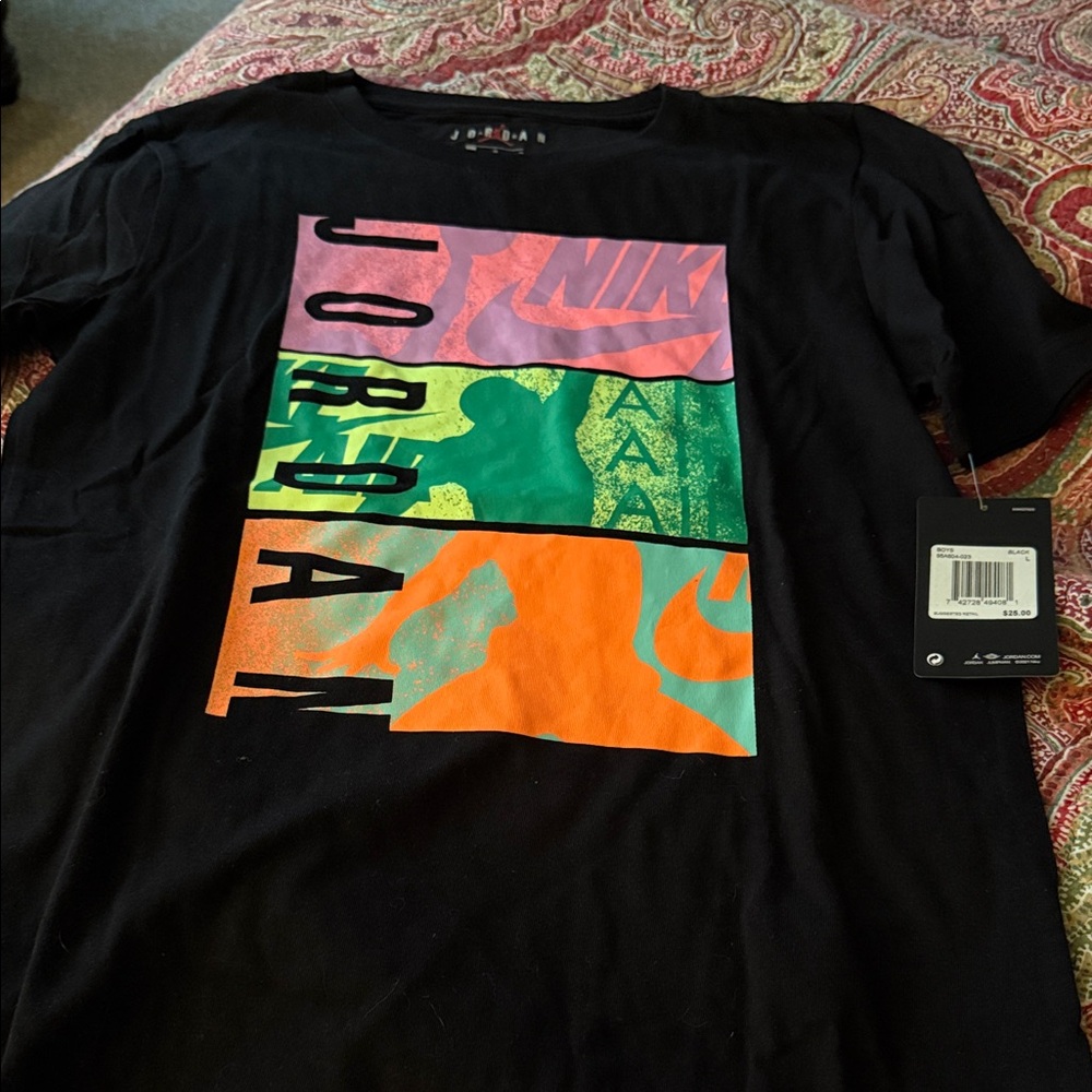 Nike Jordan Black Tee with Multicolor Graphics
